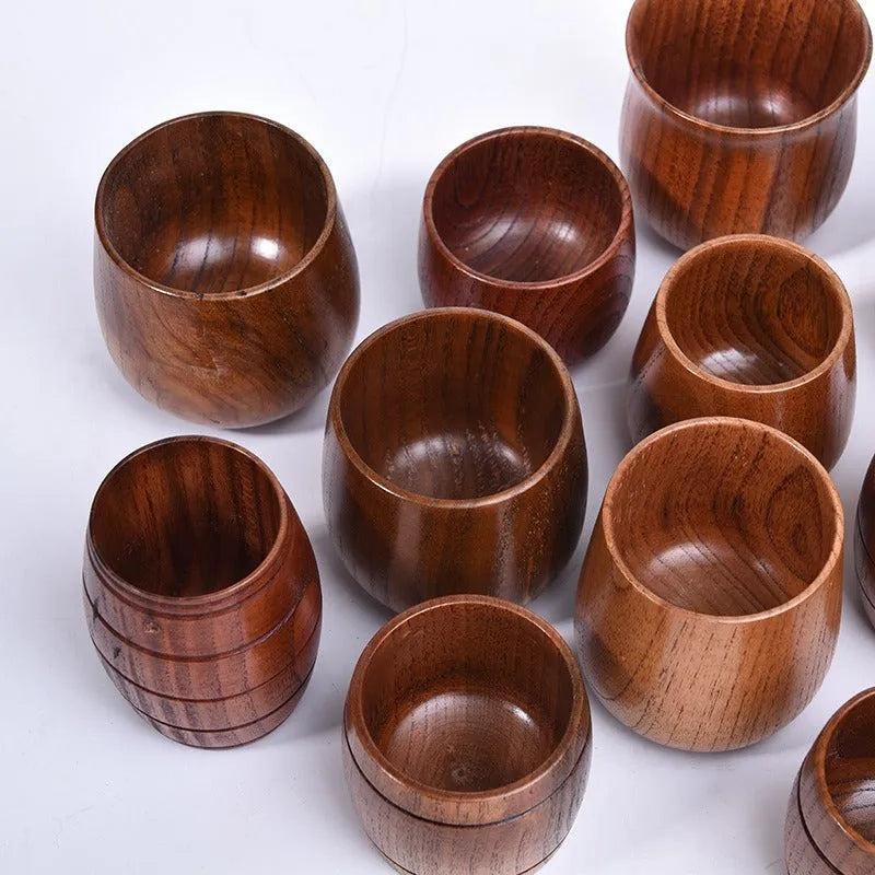 Vintage wooden heat insulation tumbler sour jujube big belly cup 301-400ml round shape