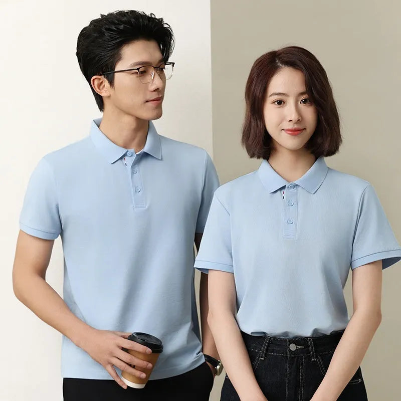Cotton blend ice silk solid colour short sleeve polo shirt for catering work, nine colours available