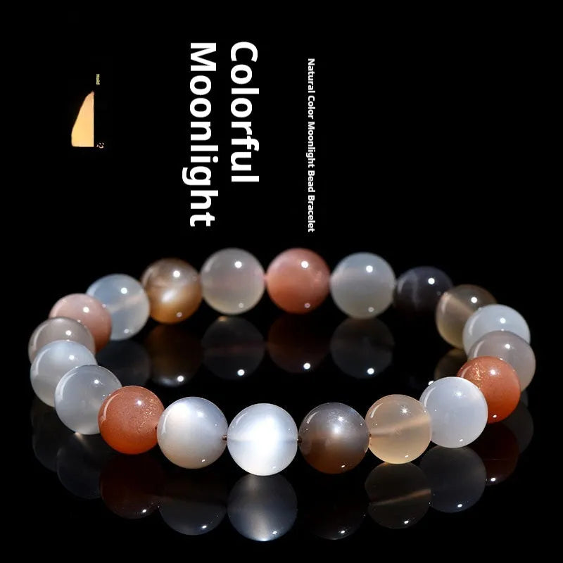Natural colourful moonlight moonstone bracelet with 8mm beads in unisex single circle design