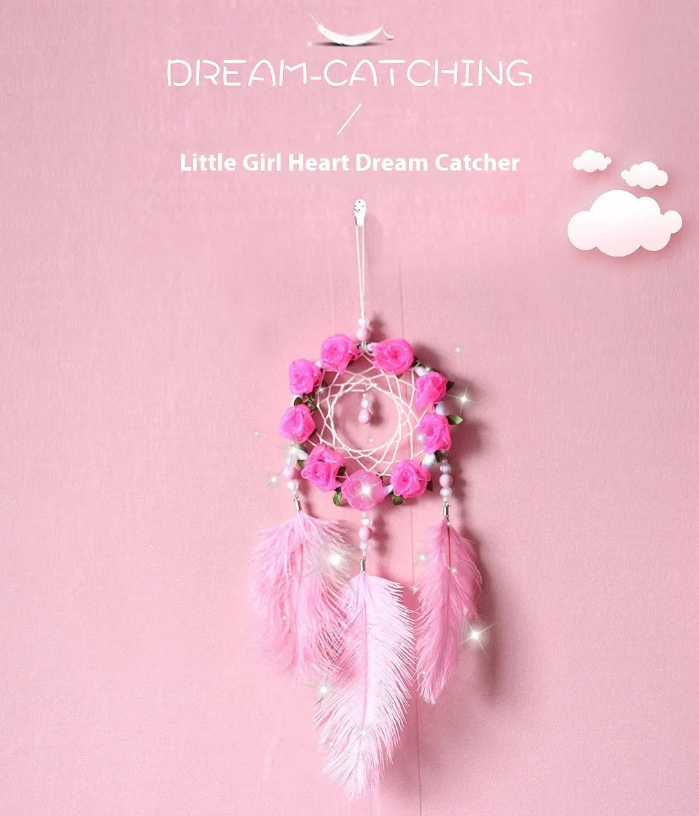 Pink ostrich feather dreamcatcher wind chime wall ornament 10cm