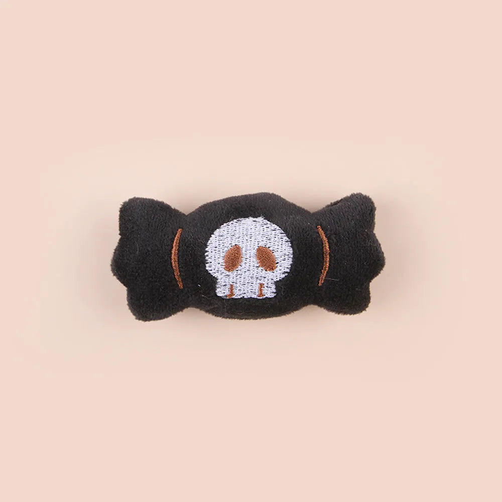 Small plush cat teaser toy in candy, eyes or skull design for pet play