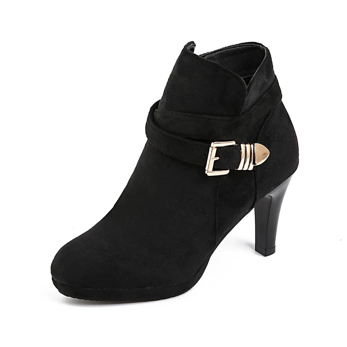 Stiletto women's plus size boots in black, suede upper, stiletto heel, round toe