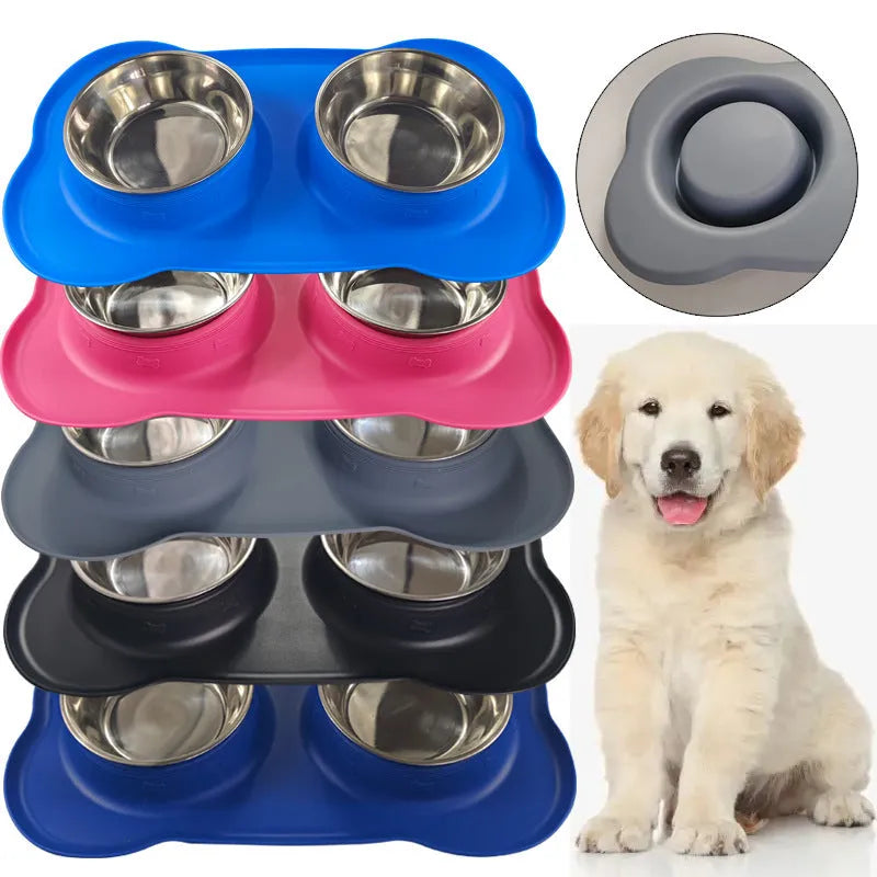Large silicone dog bowl with stainless steel base in choice of five colours