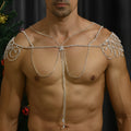 Men's multi-layer tassel shoulder chain with rhinestone accents, gold, alloy