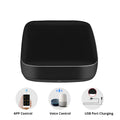 Black universal infrared remote control with voice control and WiFi connection.