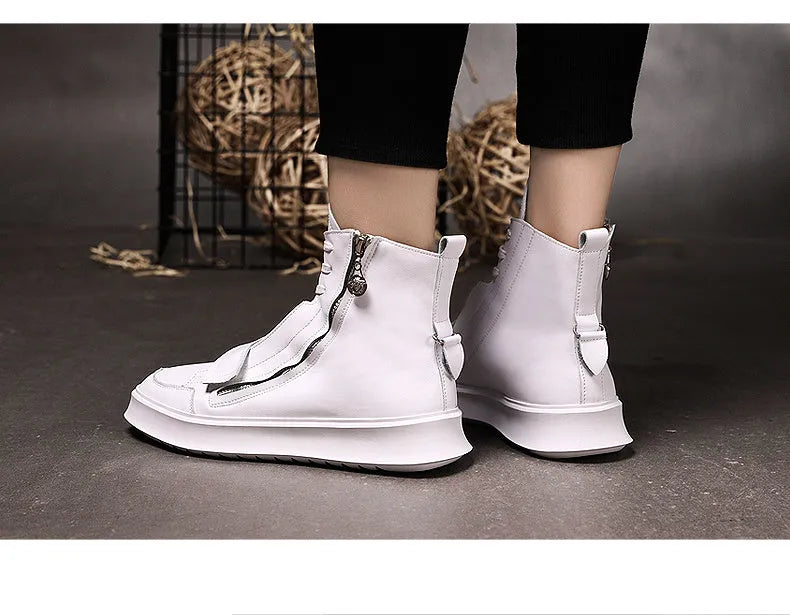 PU leather men's winter ankle boots in high-top sneakers style with microfiber upper, available in black and white colours