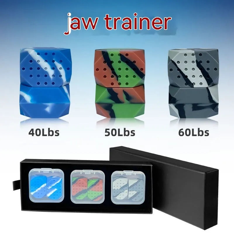 Transparent box containing two camouflage silicone facial muscle fitness balls for jaw exercise