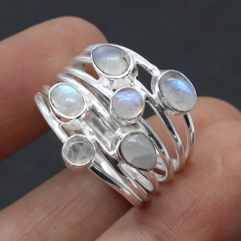Silver irregular wide band zinc alloy ring for women on finger