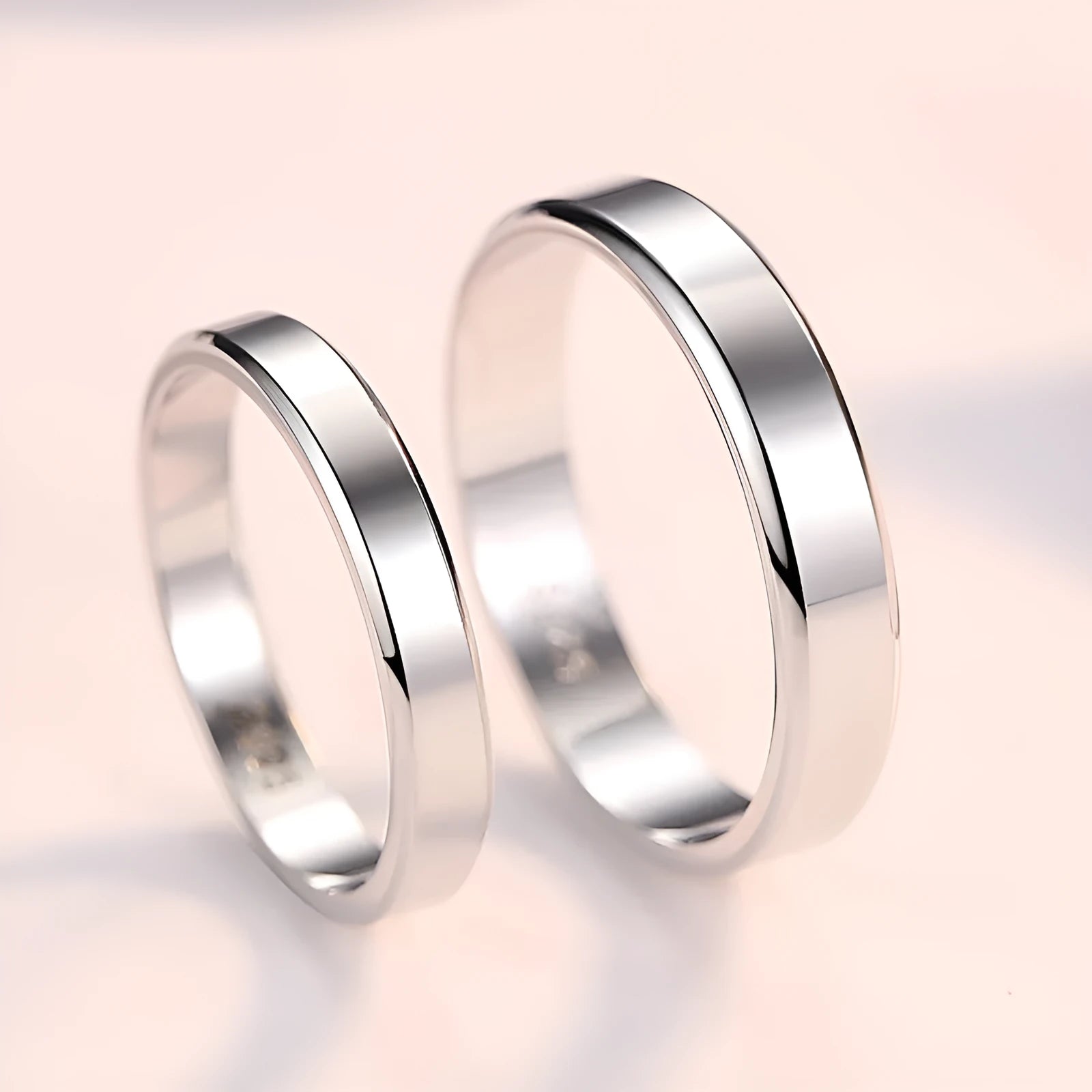 s925 sterling silver love couple ring set hand-polished anti-allergic 3mm 4mm band