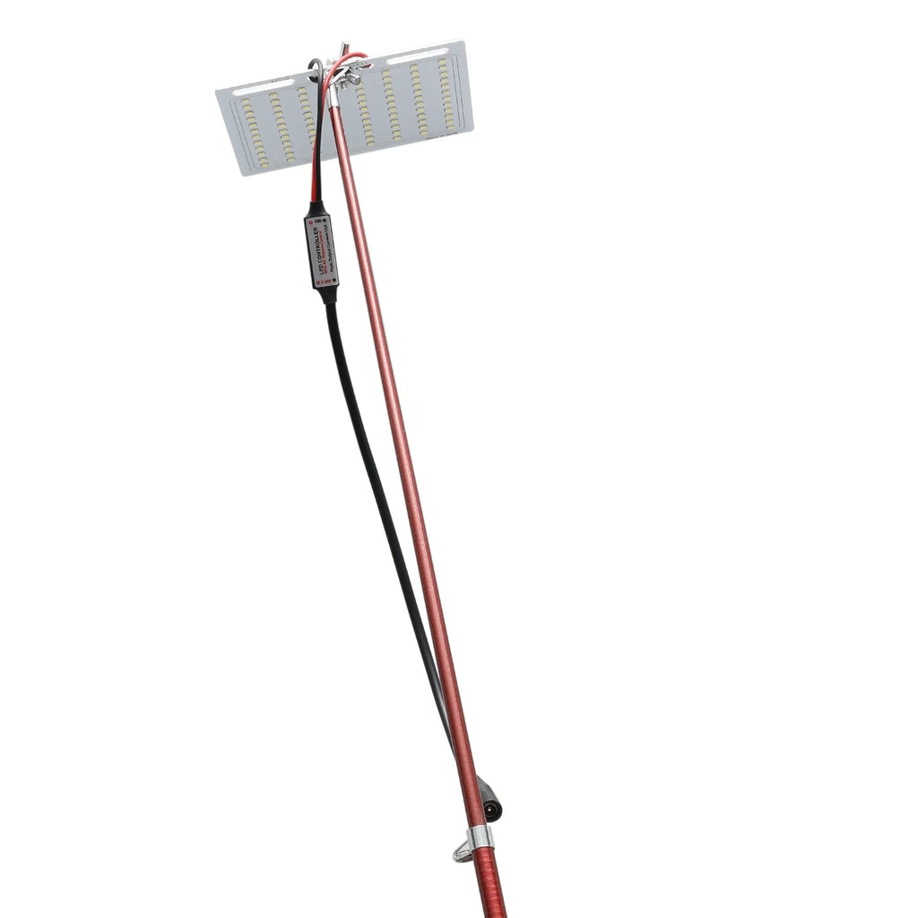 CL-LB-M7 LED light panel mounted on a tall telescopic fishing rod with a remote control.