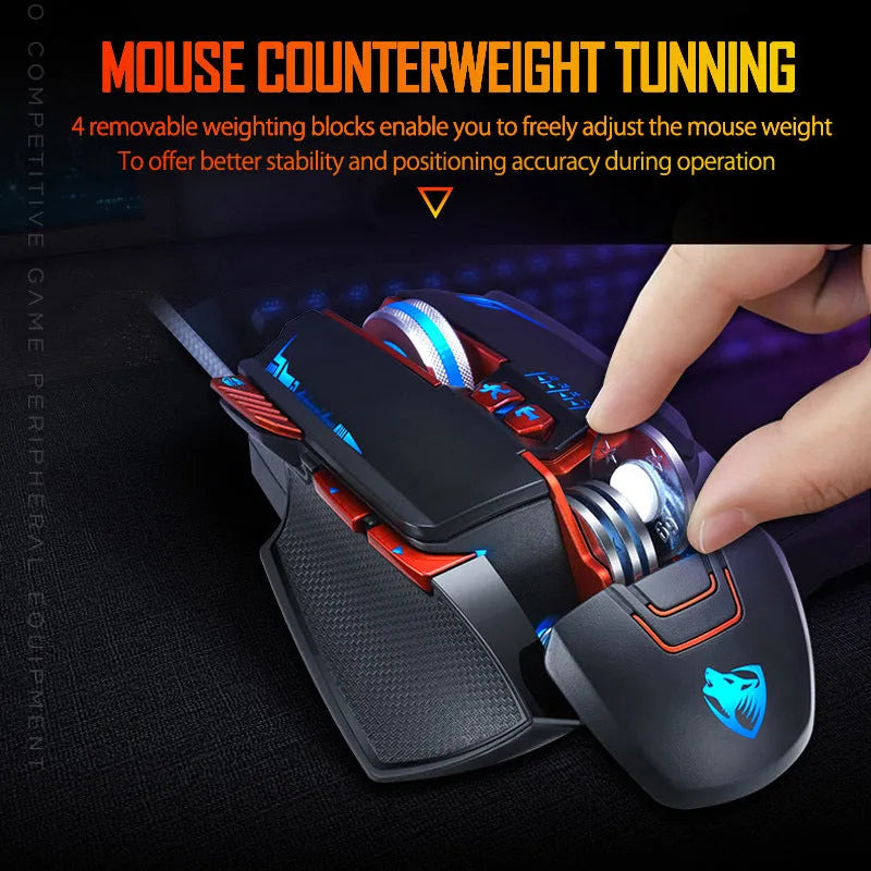 Thunder Wolf V9 wired gaming mouse showing ergonomic shape and six programmable buttons