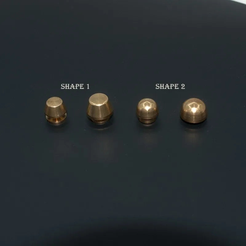 Brass decorative buckle foot nail accessories showing 10x6mm and 12x7mm sizes with round and bucket designs