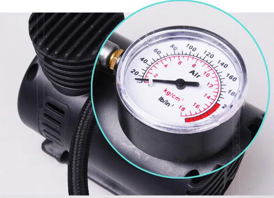 Black plastic 12V car air pump with nozzle and 275cm thread