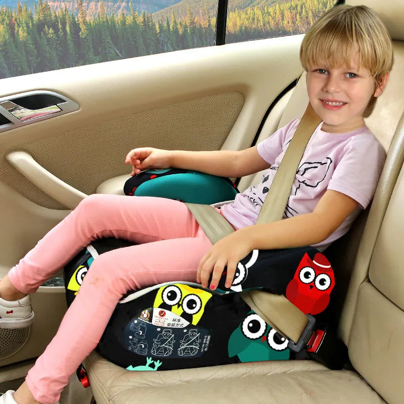 Knitted fabric child booster car seat with HDPE shell and three-point belt installation