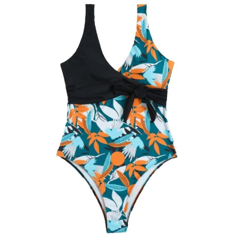 Women's high waist one-piece bikini swimsuit with printed pattern