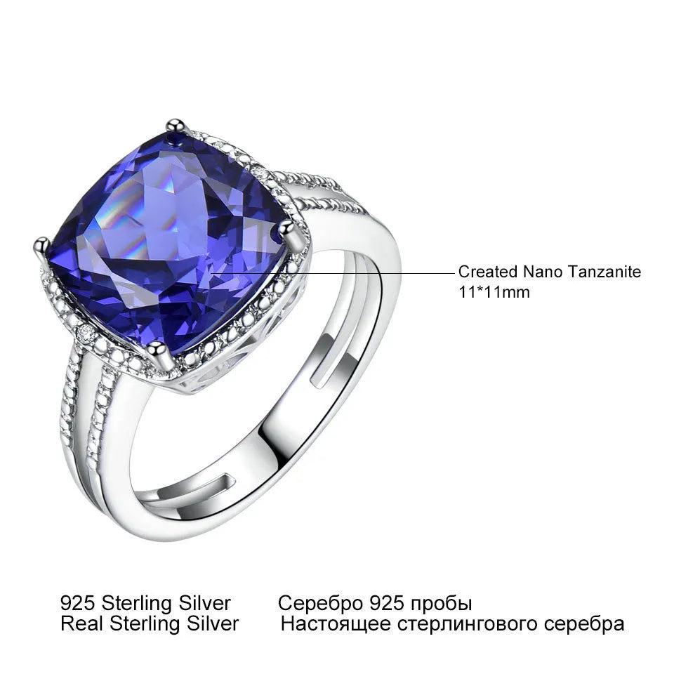 Women's 925 sterling silver ring with blue Tanzanite gemstone centrepiece