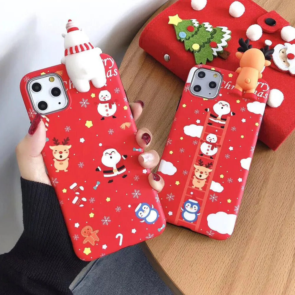 Christmas-themed silicone back cover case for iPhone on a festive background.
