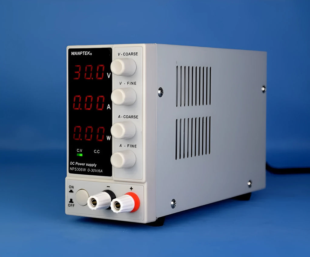 White adjustable DC power supply for mobile phone and notebook repair with digital displays