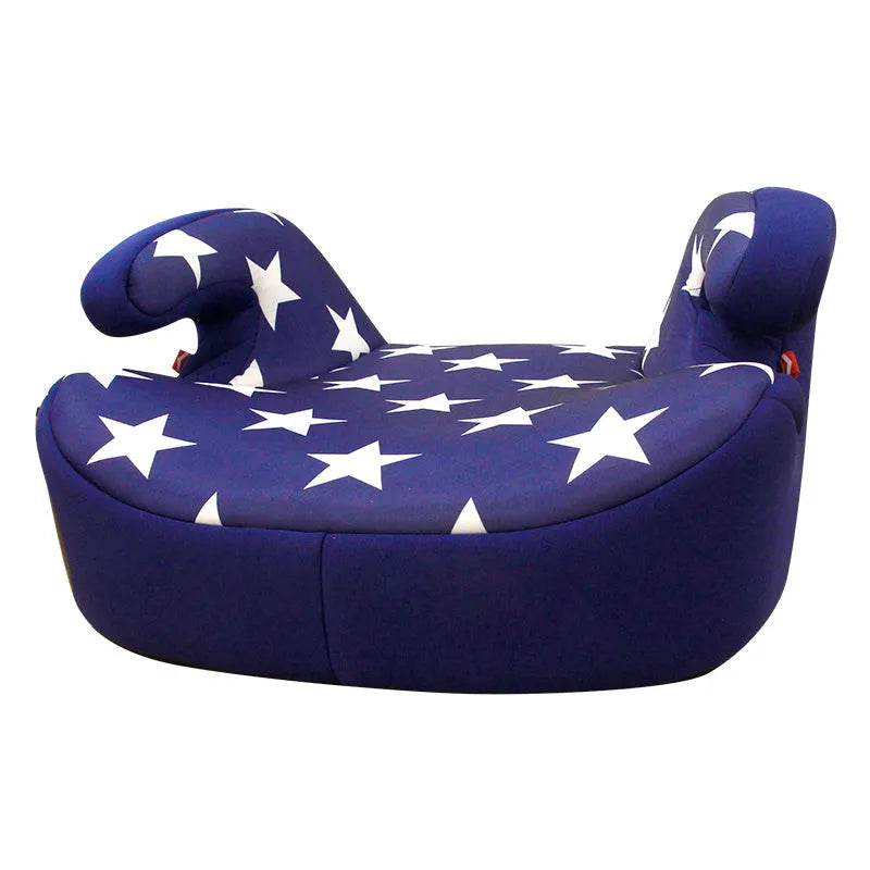 Knitted fabric child booster car seat with HDPE shell and three-point belt installation