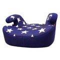 Knitted fabric child booster car seat with HDPE shell and three-point belt installation