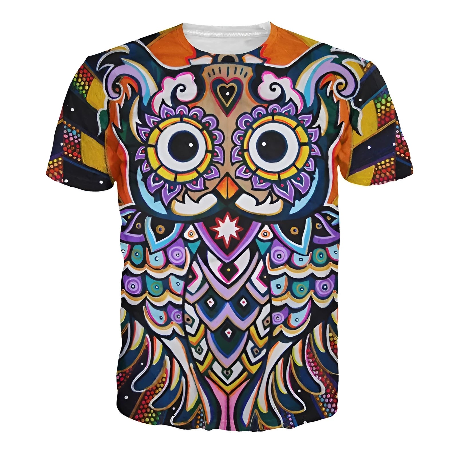 3D printed psychedelic animation owl t-shirt for men and women, O-neck summer top in multiple sizes S-6XL