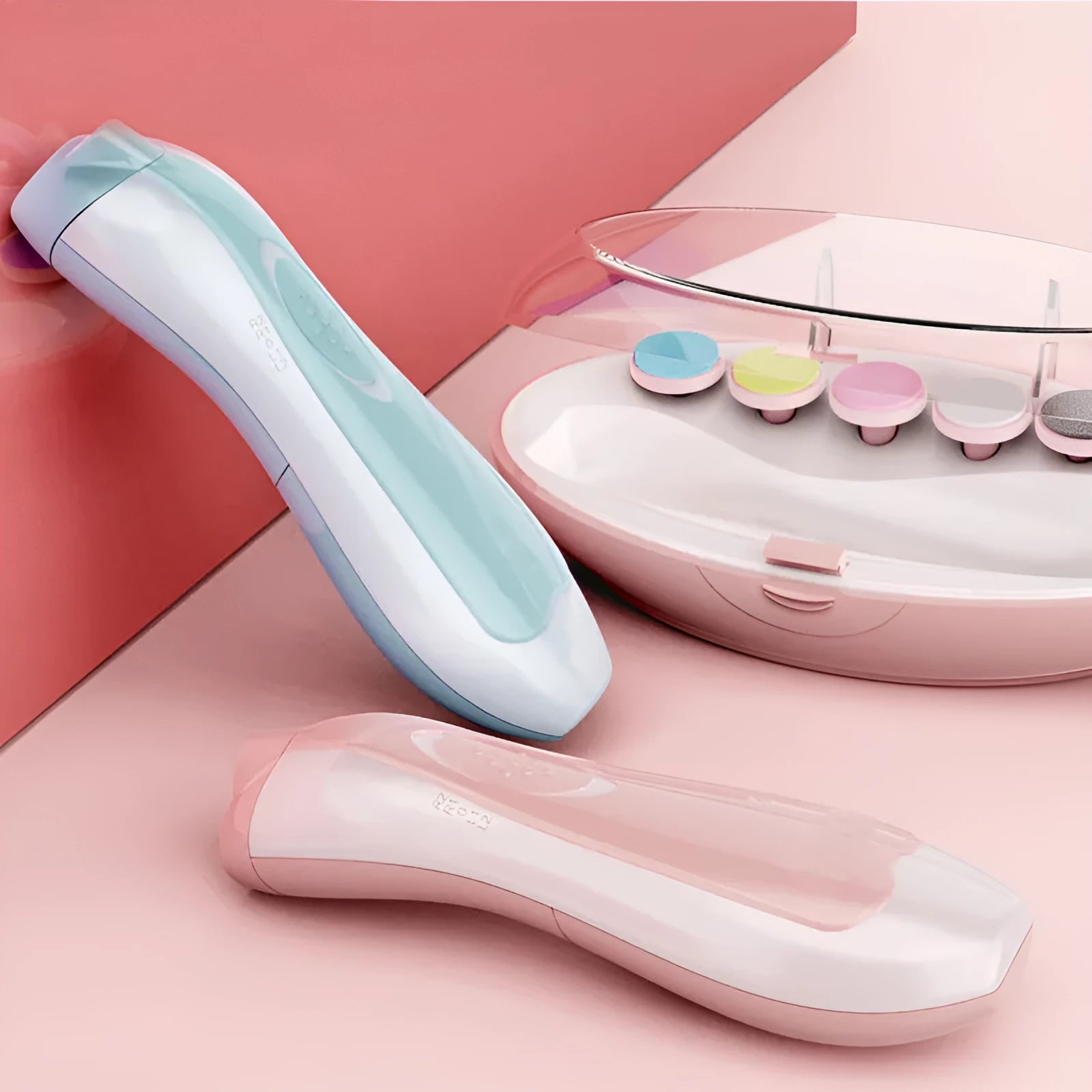 Ultra-quiet multifunctional baby nail polisher in pink colour with LED light