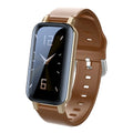 Call Bracelet smart wearable fitness tracker in Black, Blue, and Coffee colours on a wrist.