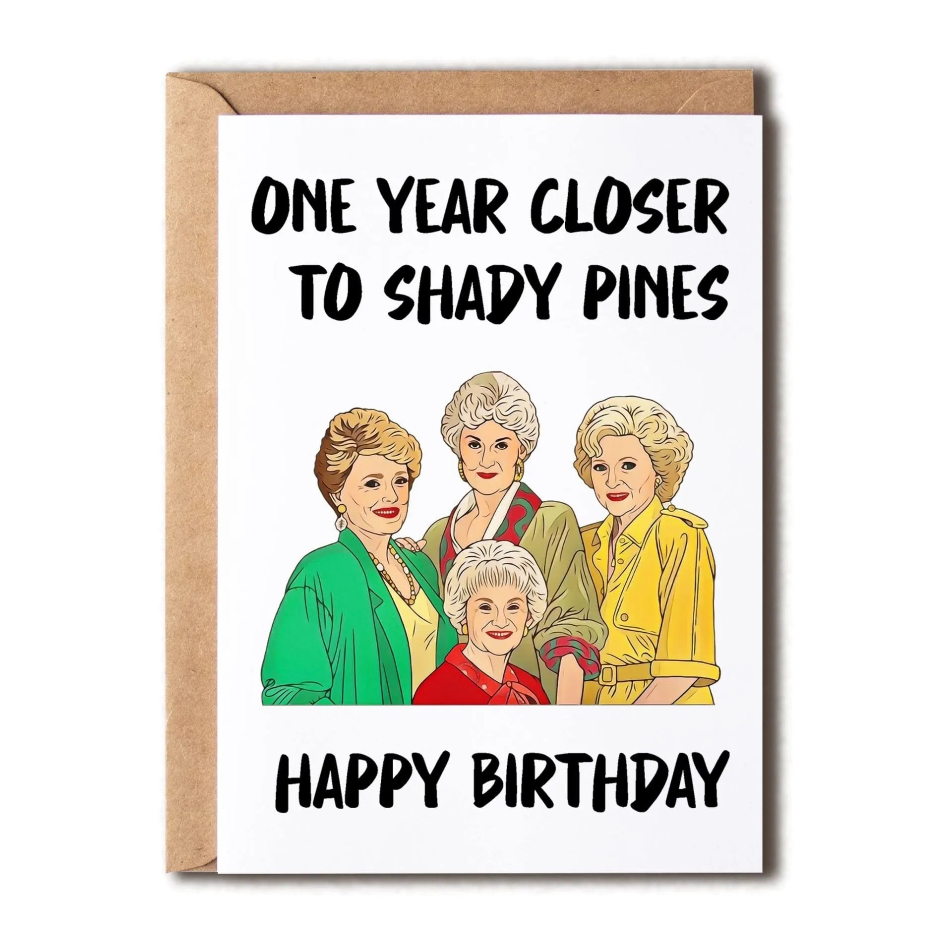 Simple printed birthday greeting card with a matching coloured or kraft paper envelope.