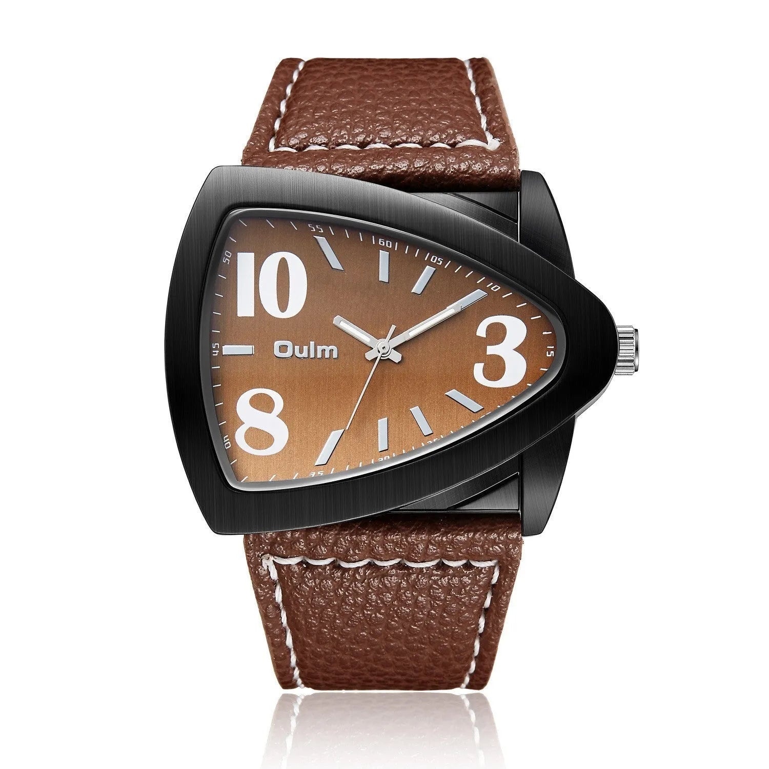 Men's casual triangle belt quartz watch showing 9mm thickness case
