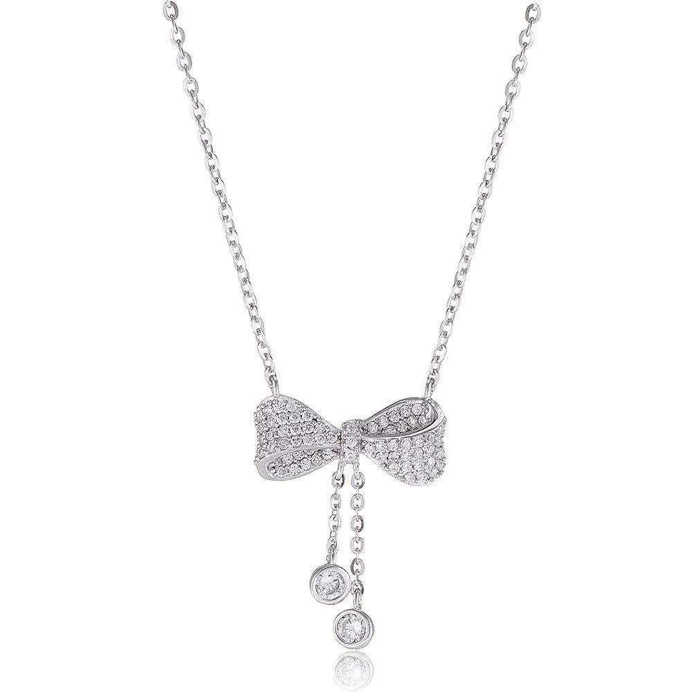 S925 sterling silver bow necklace with O-ring chain and adjustable 40-45cm length