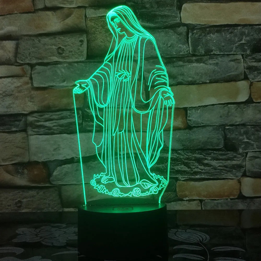 3D LED night light with laser engraved acrylic panel showing dual ring pattern illumination in multiple colours