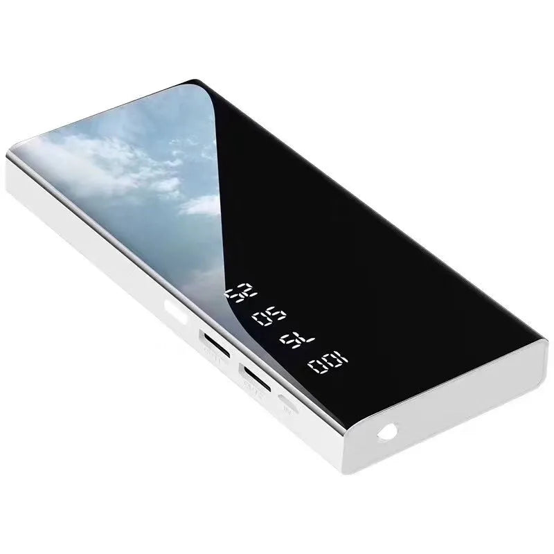 20000mAh power bank with LCD display and dual USB ports in black, red, or white