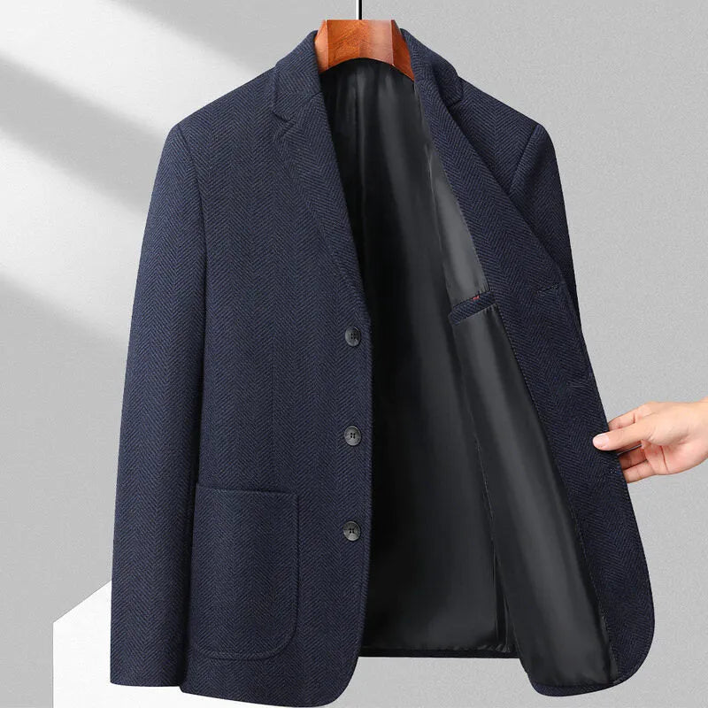 Men's loose fit woolen coat in solid colour for spring and autumn seasons