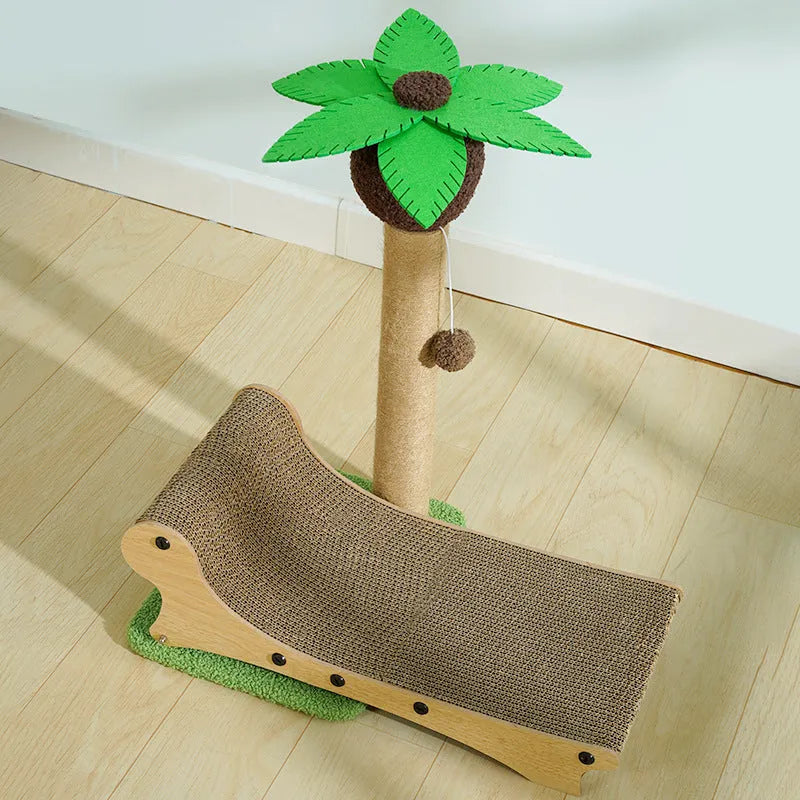 Wooden beach chair shaped cat climbing frame with scratch board surface and hemp mat column