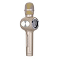 Yaerjia E108 wireless karaoke microphone in black, gold, or pink colours with built-in speaker
