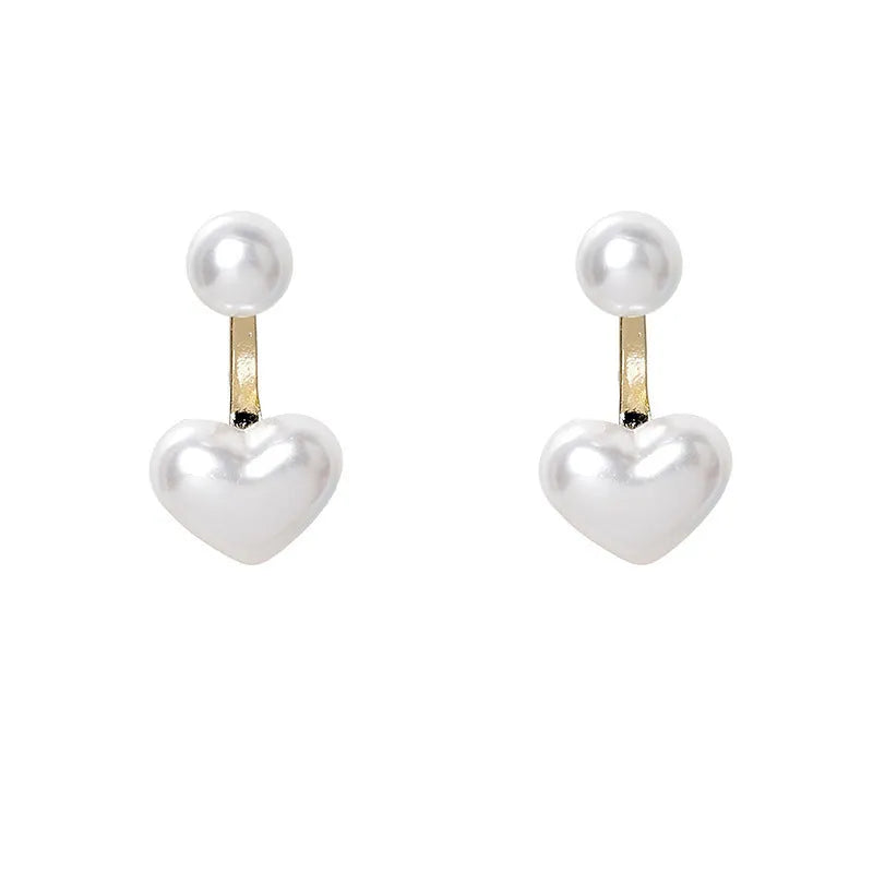 Heart-shaped alloy stud earrings for women with artificial gem inlay, Korean style.