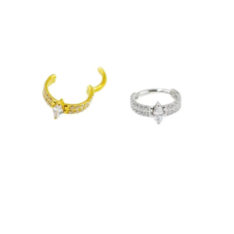 Gold and silver titanium steel heart-shaped zircon earrings for women, 1.2mm by 8mm