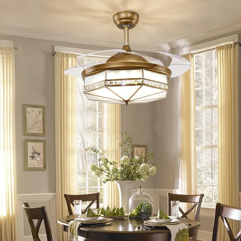 Gold 42 inch ceiling fan light with remote control and invisible PC blades