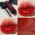 Black Shiny Mirror Lip Lacquer tube showing six deep colour shades: Black Tomato, Orange Brown, Bean Paste, Rose, And Red, and Sweet Potato.