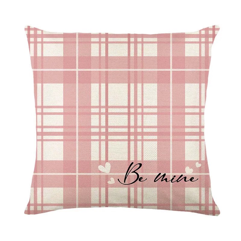 Square red and white Plaid Heart printed pillow cover for Valentine's Day, 45cm size.