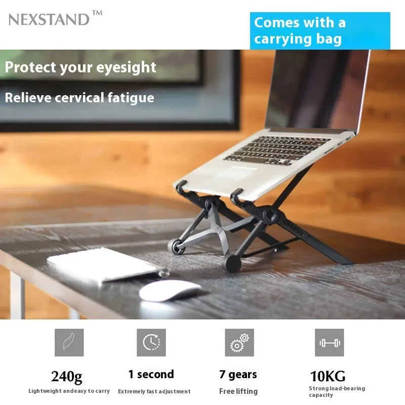 Portable folding computer bracket in sagacious black with enhanced nylon construction and carrying case