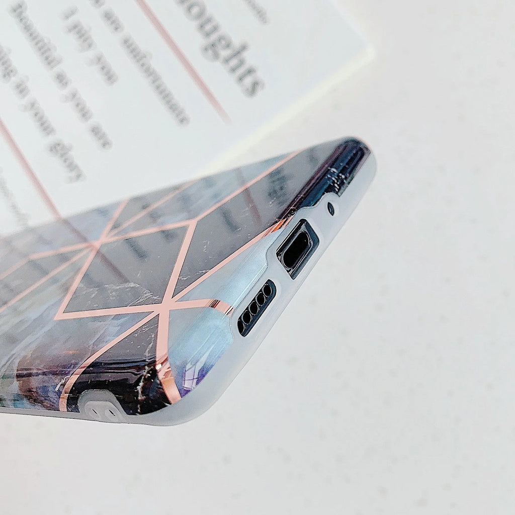 Electroplated marble pattern TPU phone case for Huawei and Samsung smartphones in multiple colours