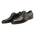Men's black leather Derby shoes with pointed toe and rubber soles for business wear