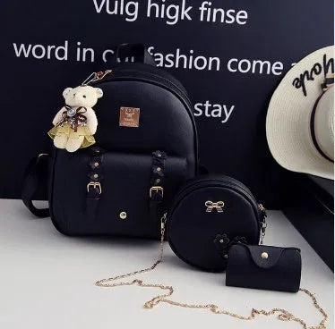 Floral pattern PU leather backpack, shoulder bag, and card holder set for women