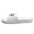 Large size men's personalised open toe slippers with rubber soles in black and white colour options