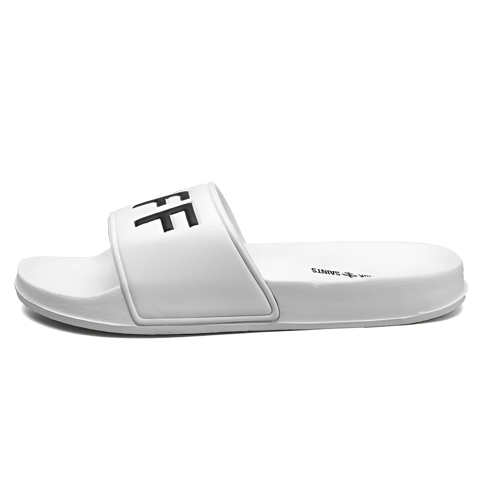 Large size men's personalised open toe slippers with rubber soles in black and white colour options