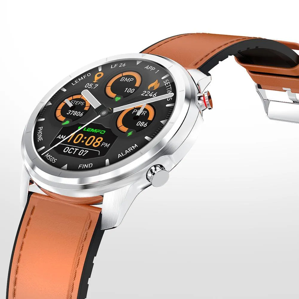 LEMFO LF26 smart bracelet with 1.3-inch screen shown in one of five colour options: Black, Brown, or Silver.