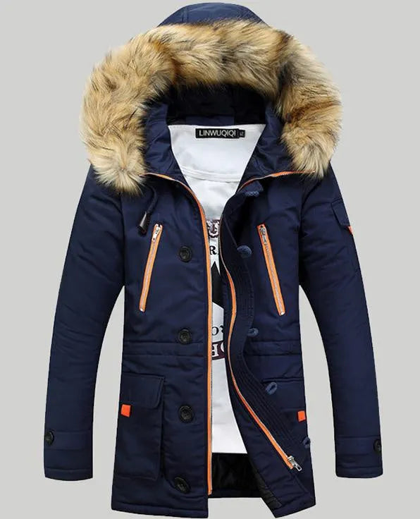 Padded hooded thickening nylon winter jacket in Army Green, plain pattern, zip front