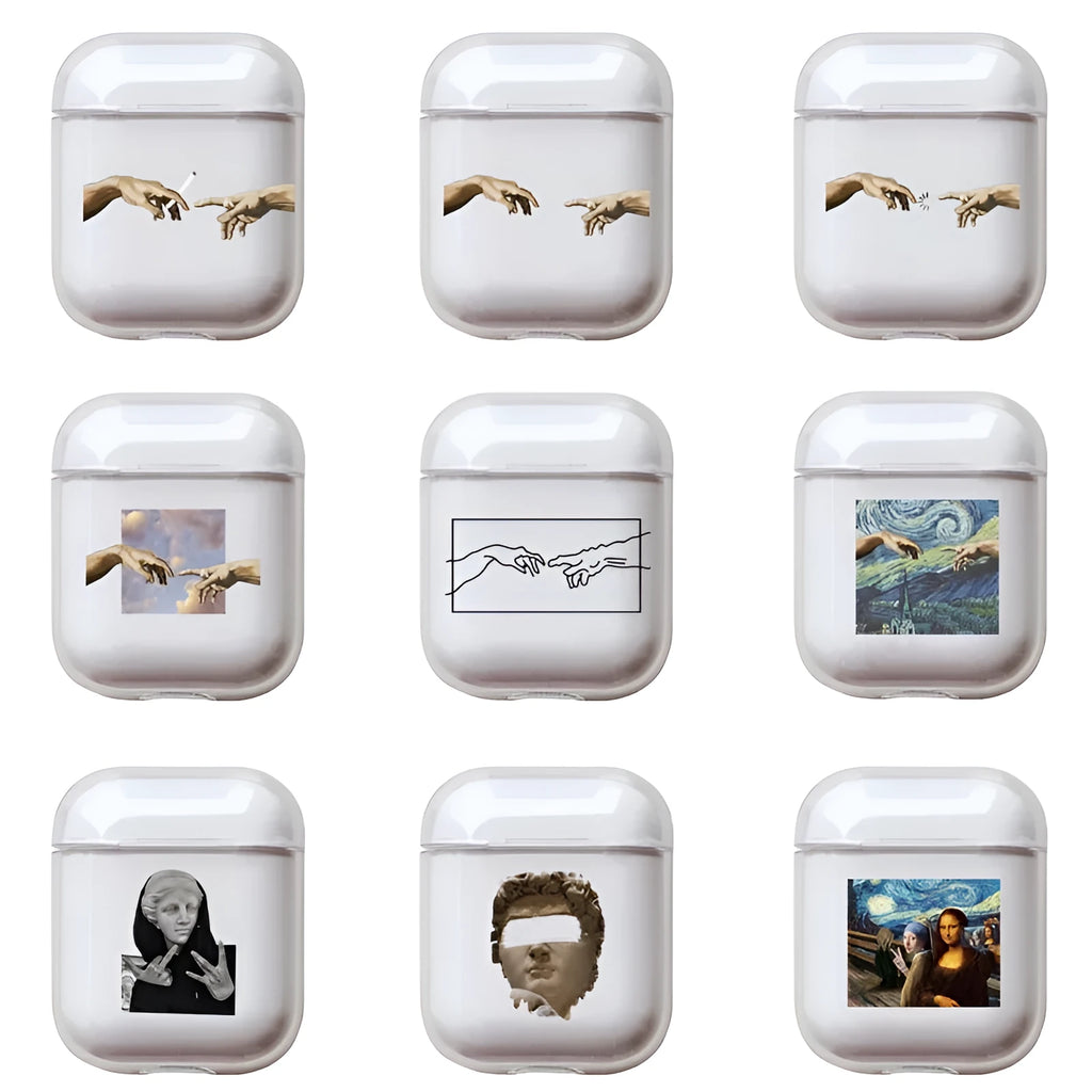 Transparent plastic protective case cover for Apple AirPods and AirPods Pro.