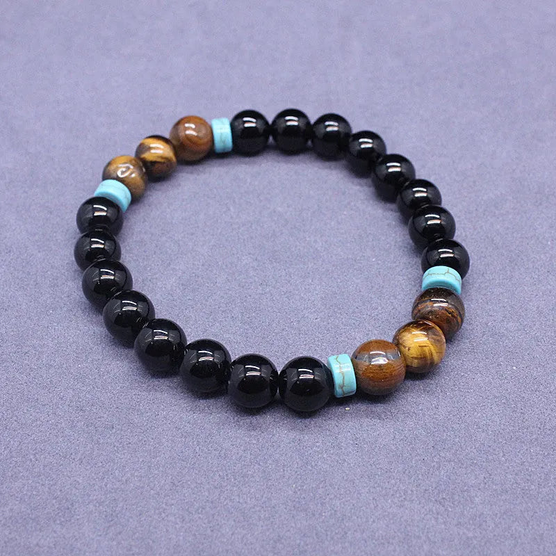 Black agate jewellery set with tiger's eye stone geometric bracelet and necklace